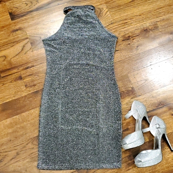 Black, glitter and mesh halter bodycon dress size M - Picture 5 of 5
